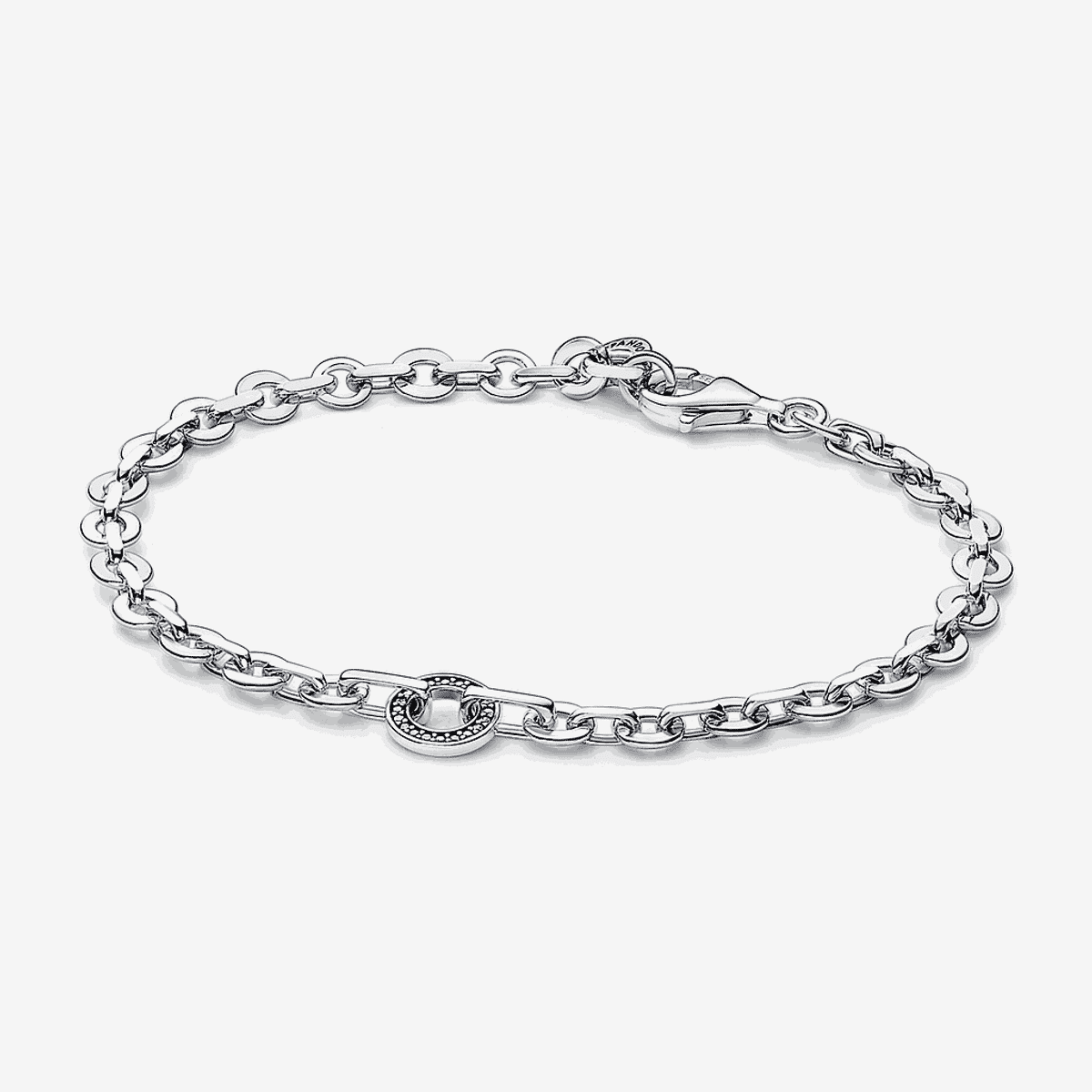 Pulsera Pandora Signature en plata con cadena gruesa y elemento pavé circular - 592777C01