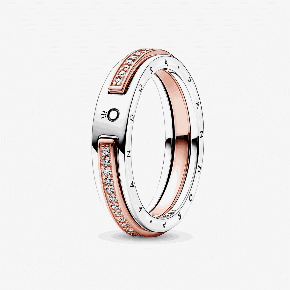 Anillo Pandora Signature en dos tonos plata y oro rosa con pavé - 182773C01