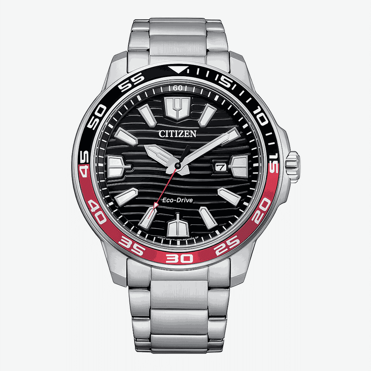 Reloj Citizen OF Collection con bisel bicolor rojo y negro, brazalete de acero - AW1527-86E