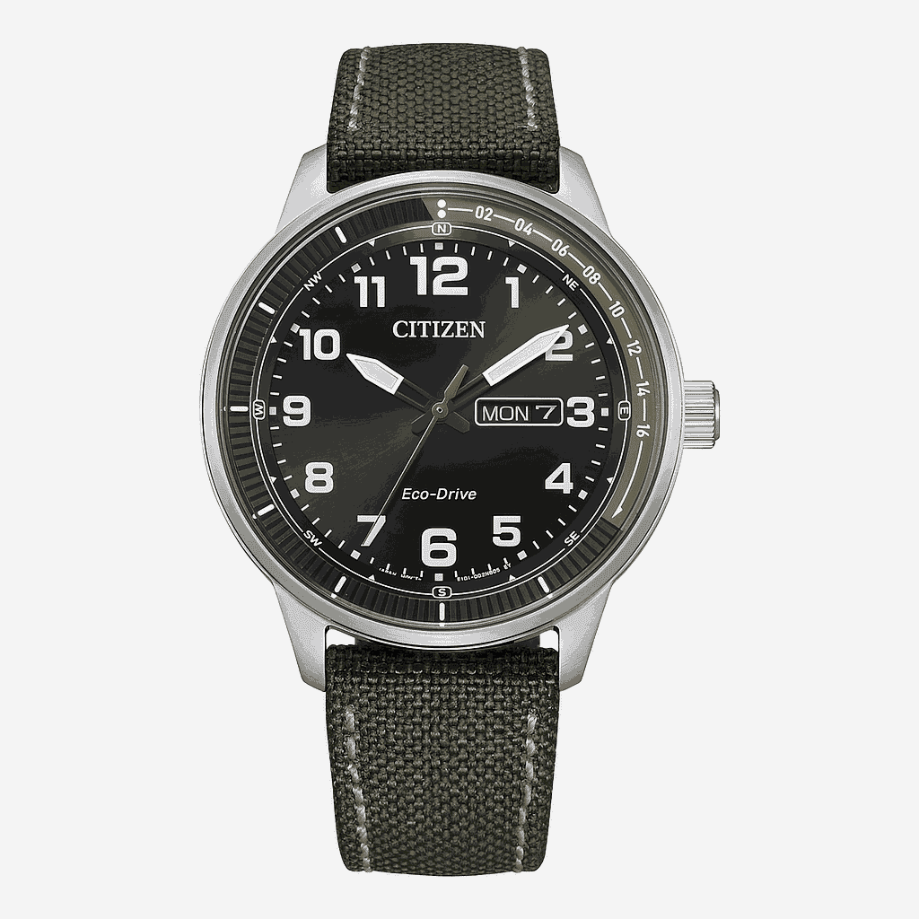 Reloj Citizen OF Collection con esfera negra y correa de tela verde - BM8590-10E