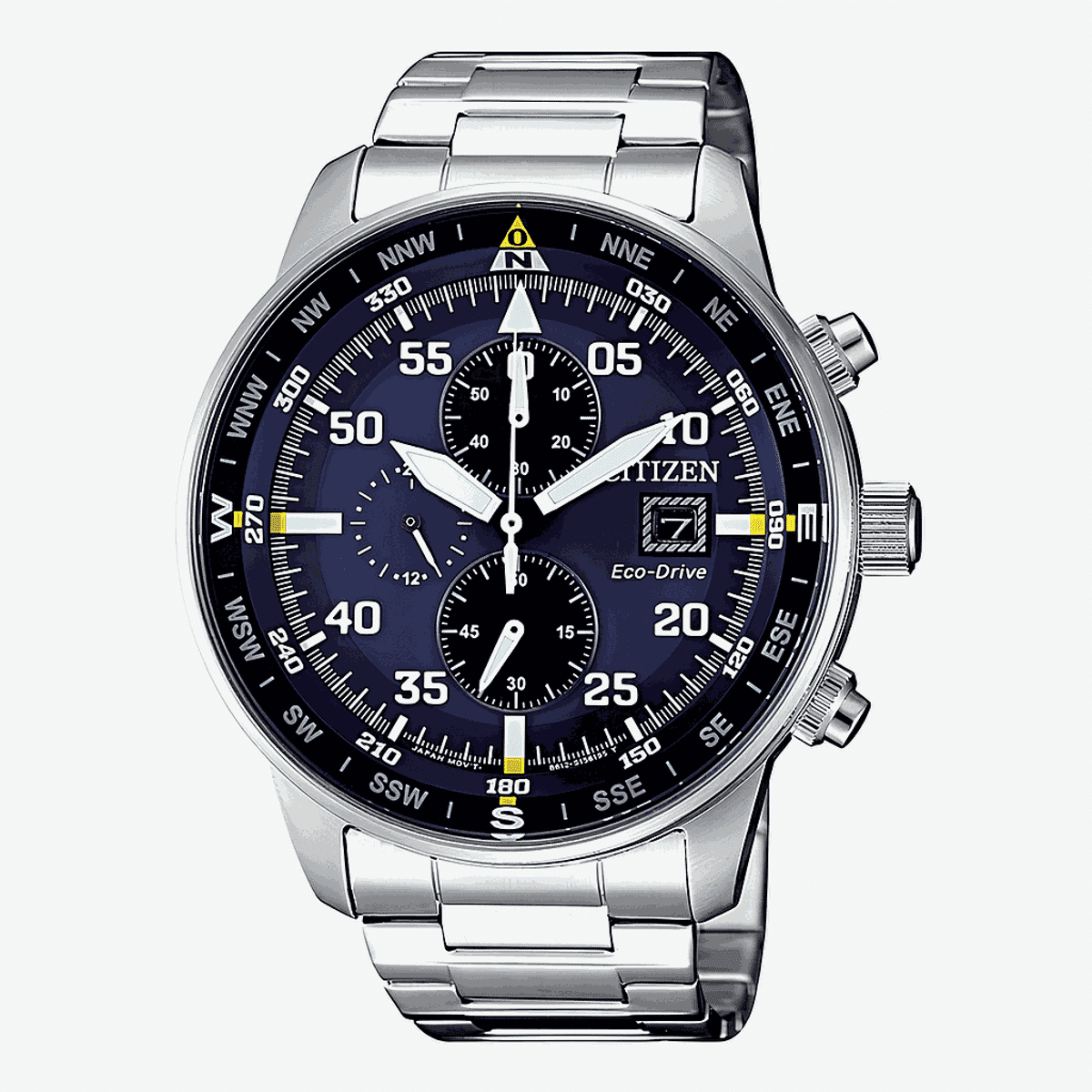 Reloj Citizen OF Collection cronógrafo con esfera azul y bisel negro, brazalete de acero - CA0690-88L