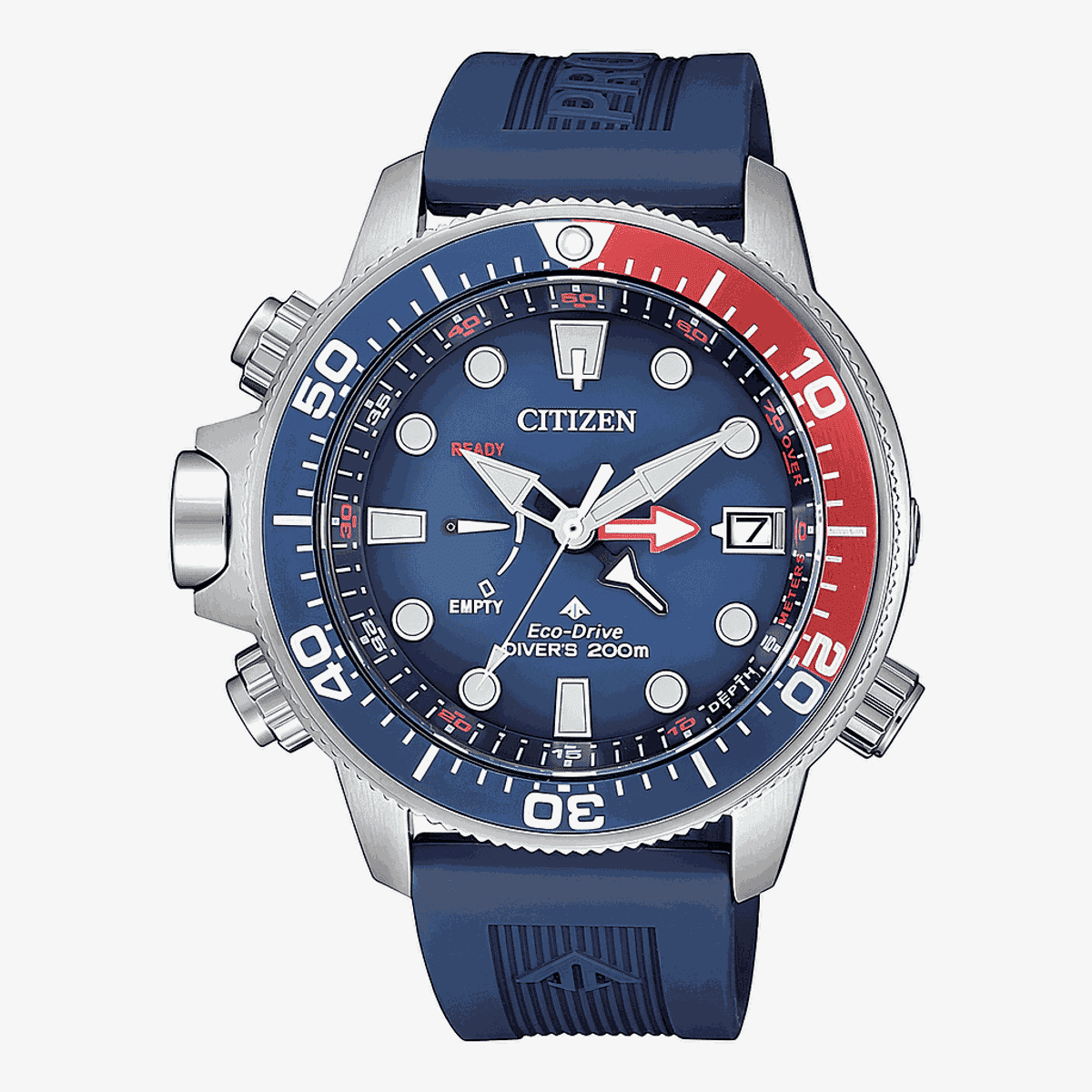 Reloj Citizen Promaster Aqualand Eco Drive con esfera azul y bisel azul/rojo - BN2038-01L