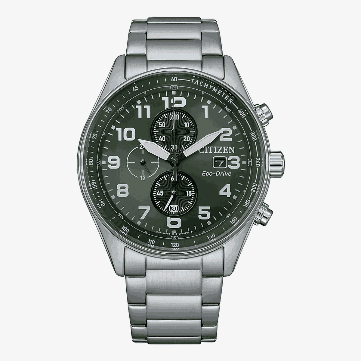 Reloj Citizen OF Collection Cronógrafo con esfera verde y brazalete de acero plateado - CA0770-72X
