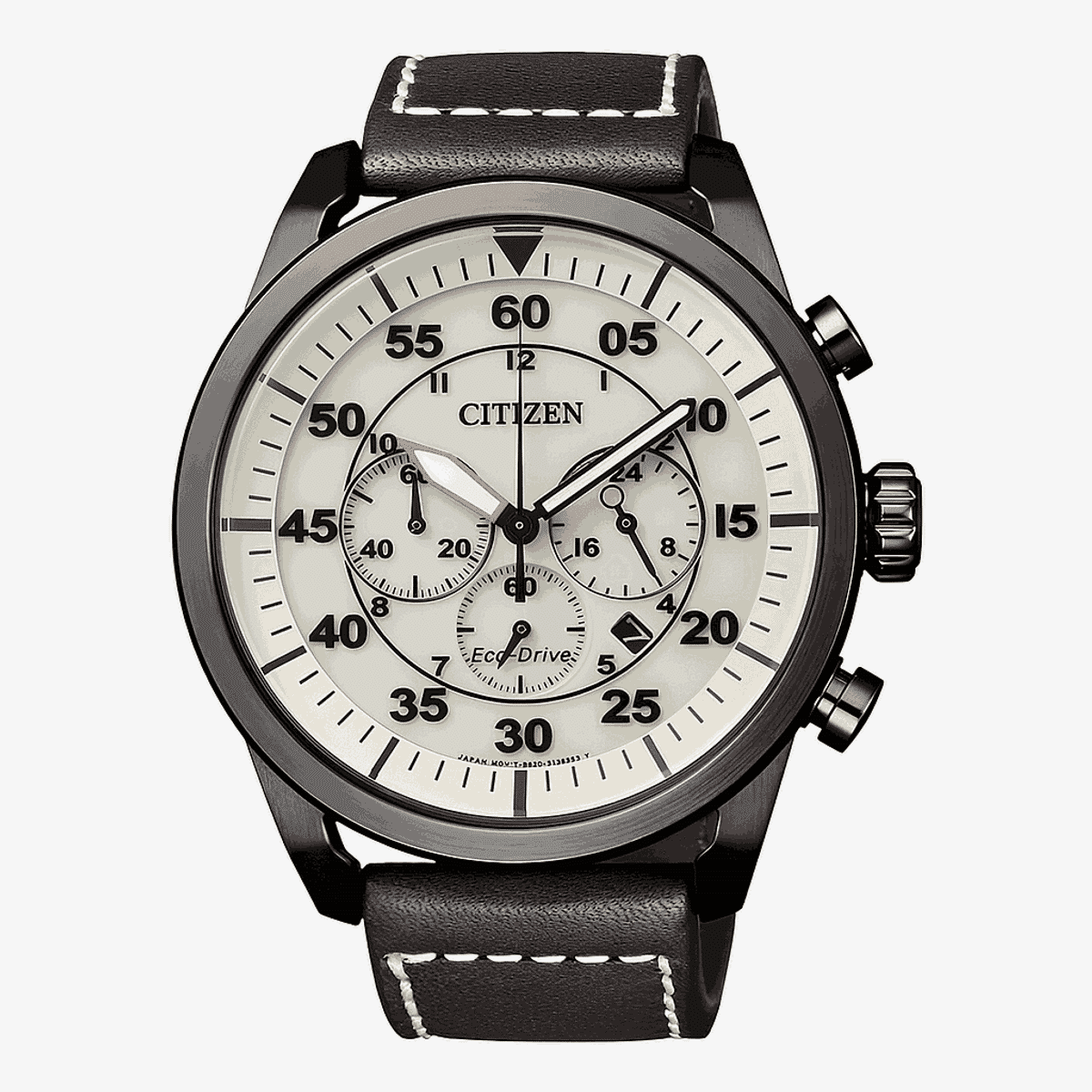 Reloj Citizen Avion con esfera blanca y correa de piel marrón - CA4215-04W