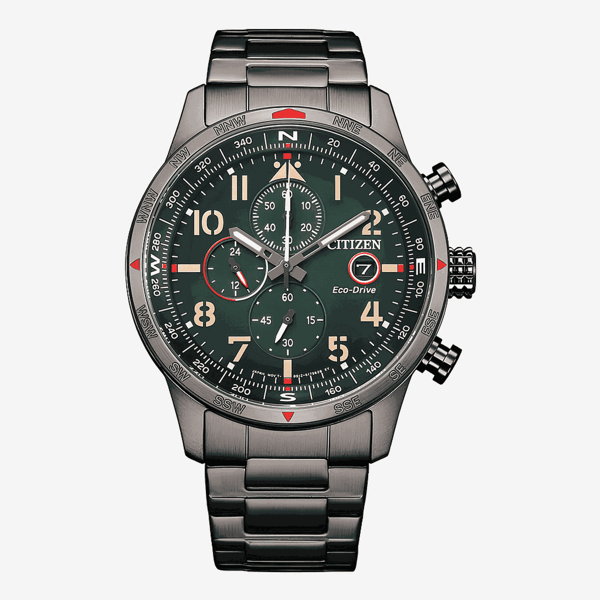 Reloj Citizen OF Collection Cronógrafo con caja y brazalete en gris oscuro y esfera verde - CA0797-84X