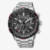 Reloj Citizen Radiocontrolado Crono Pilot Acero Esfera Negra Rojo CB5001-57E