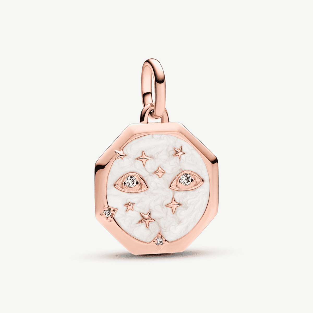 Charm Medallón Ojos Brillantes Pandora ME en oro rosa con esmalte blanco - 783036C01