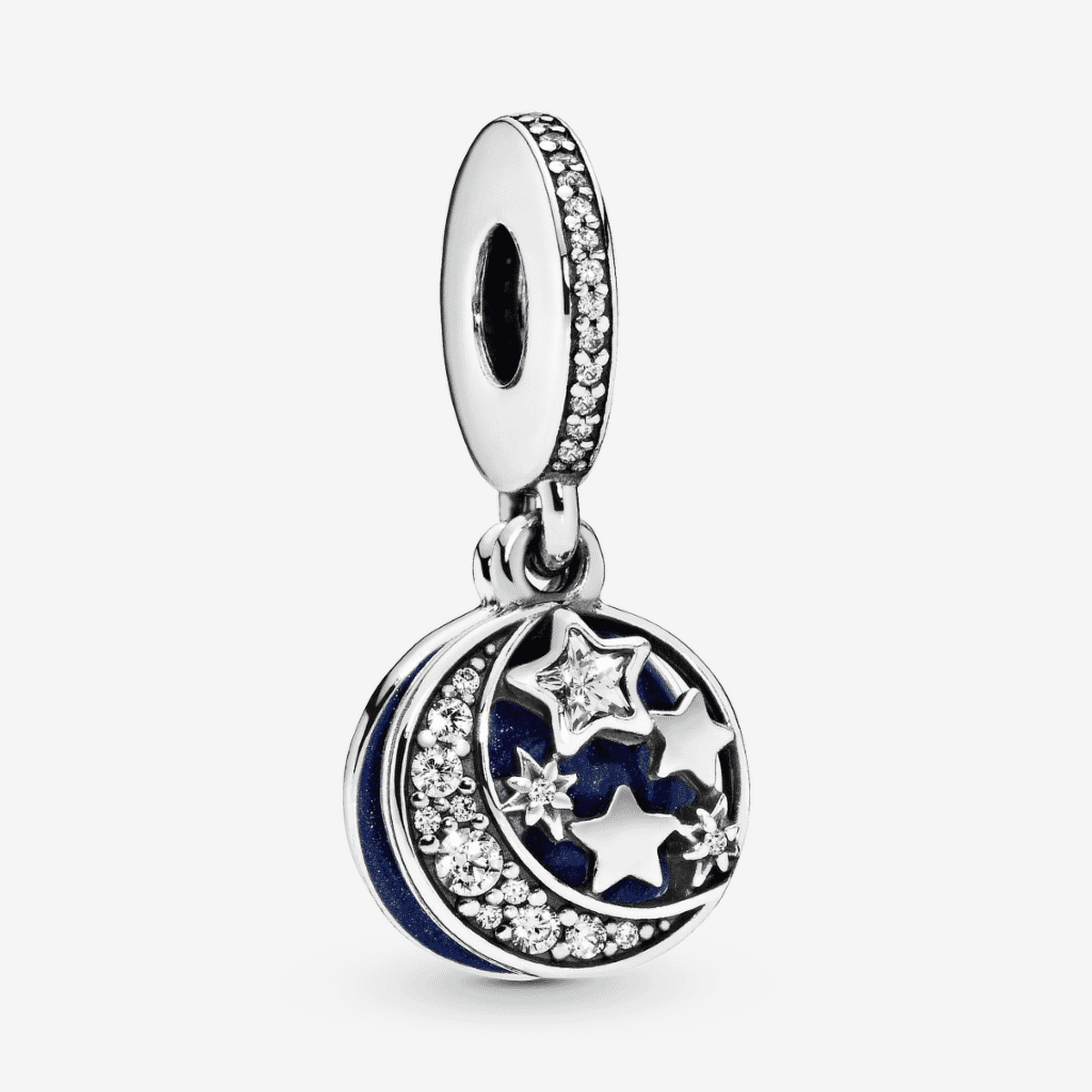 Charm colgante luna y estrellas de plata Pandora con esmalte azul - 791993CZ