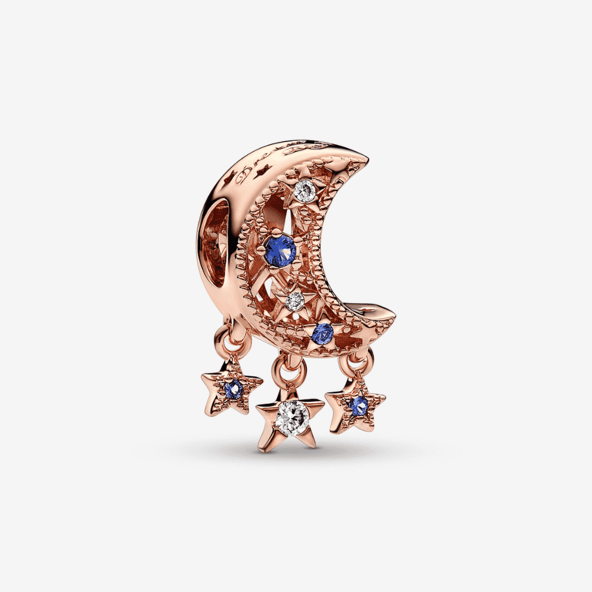 Charm Pandora Estrella y Luna Creciente en oro rosa con cristales azules - 789643C01