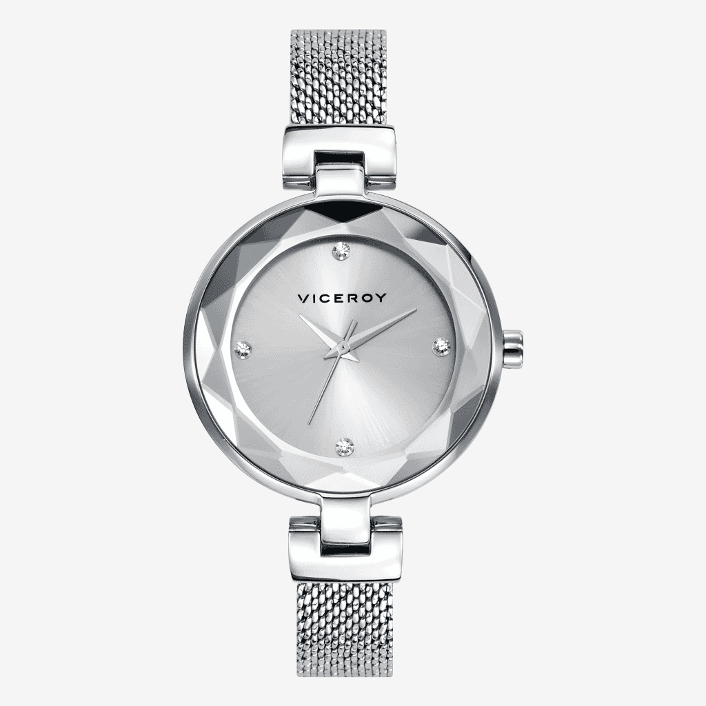 Reloj Viceroy Chic, Tres Agujas, Brazalete Minimal Malla Acero Plateado, Esfera Plateada 471298-07