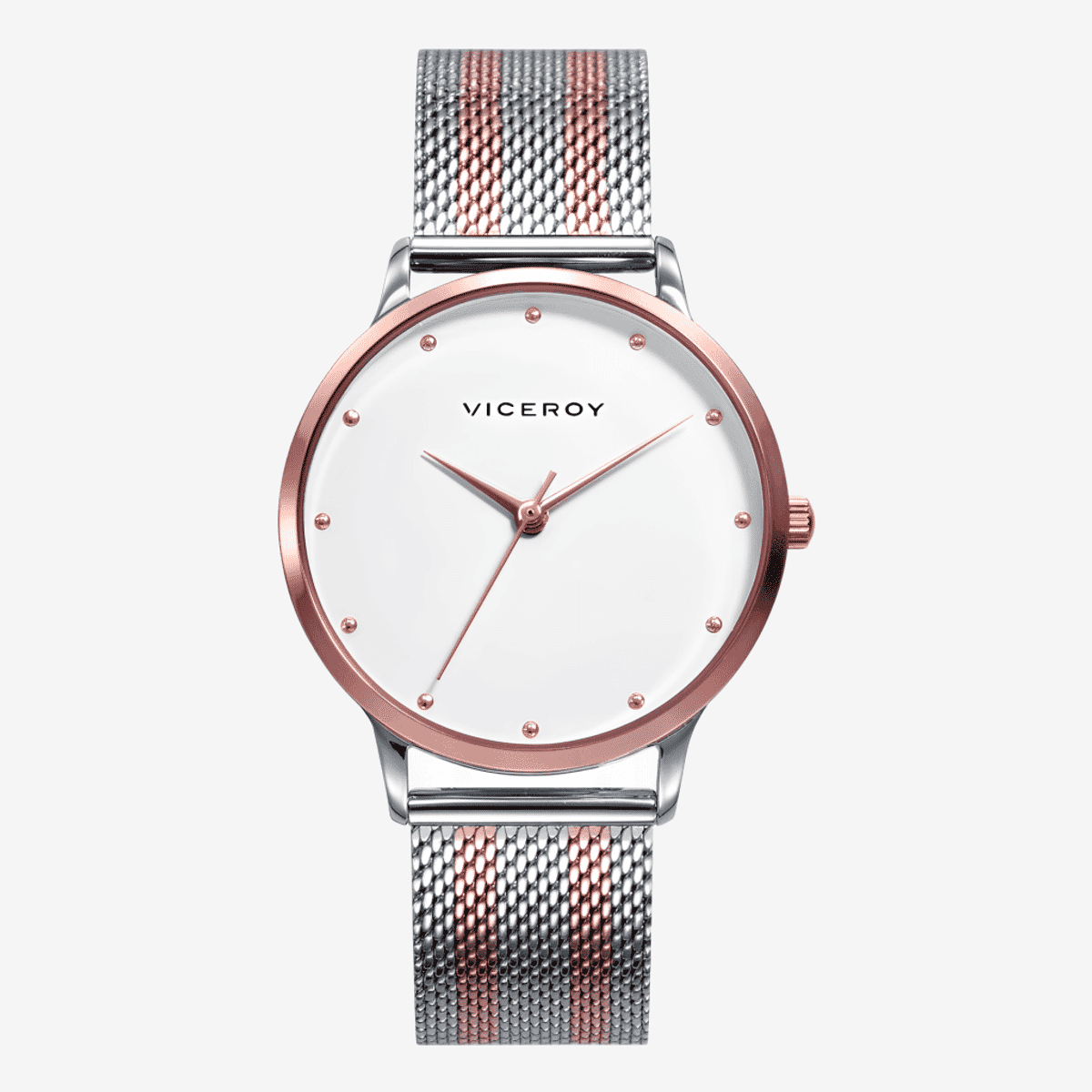 Reloj Viceroy Kiss con esfera blanca y brazalete de malla bicolor en acero y oro rosa - 461096-87