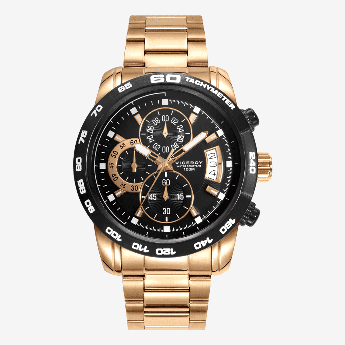 Reloj Viceroy Heat, Cronógrafo, Brazalete Acero Dorado, Esfera Negra - 40421-97