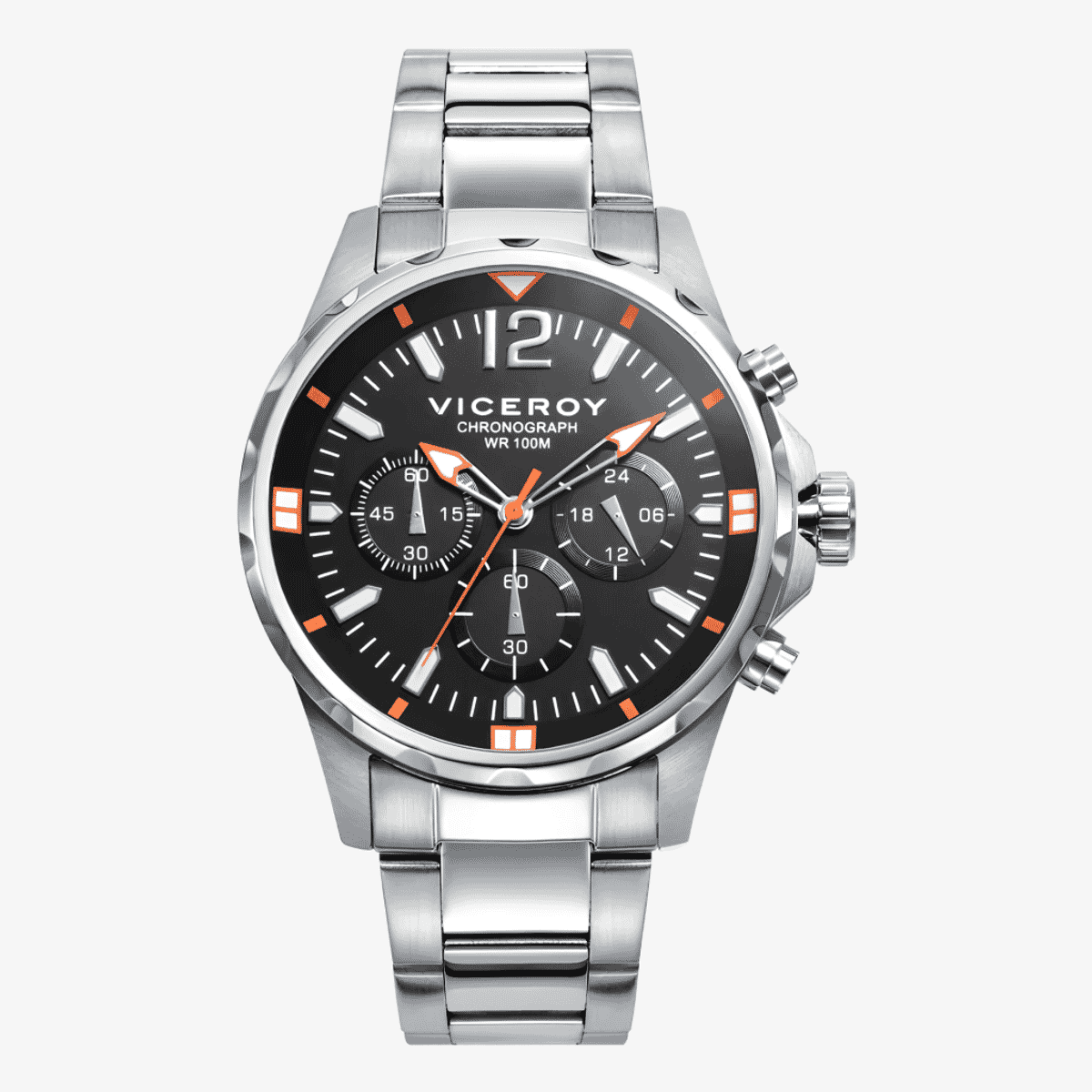 Reloj Viceroy Heat, Cronógrafo, Brazalete Acero Plateado, Esfera Negra - 401245-55