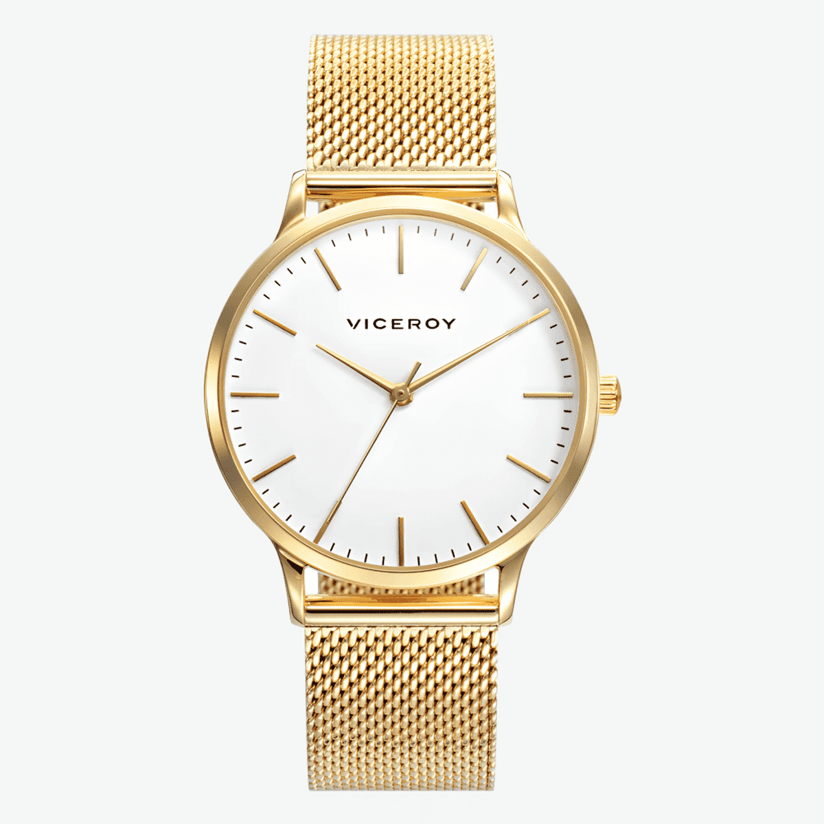 Reloj Viceroy Kiss con brazalete de malla de acero dorado y esfera blanca - 461096-07