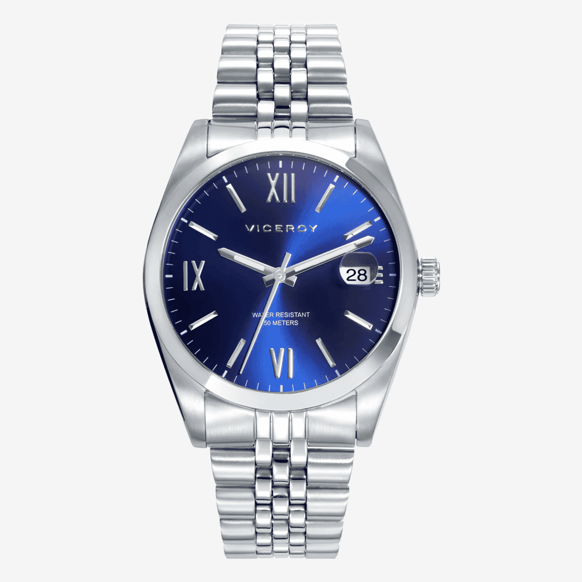 Reloj Viceroy Chic para hombre con brazalete de acero plateado y esfera azul - 42425-33