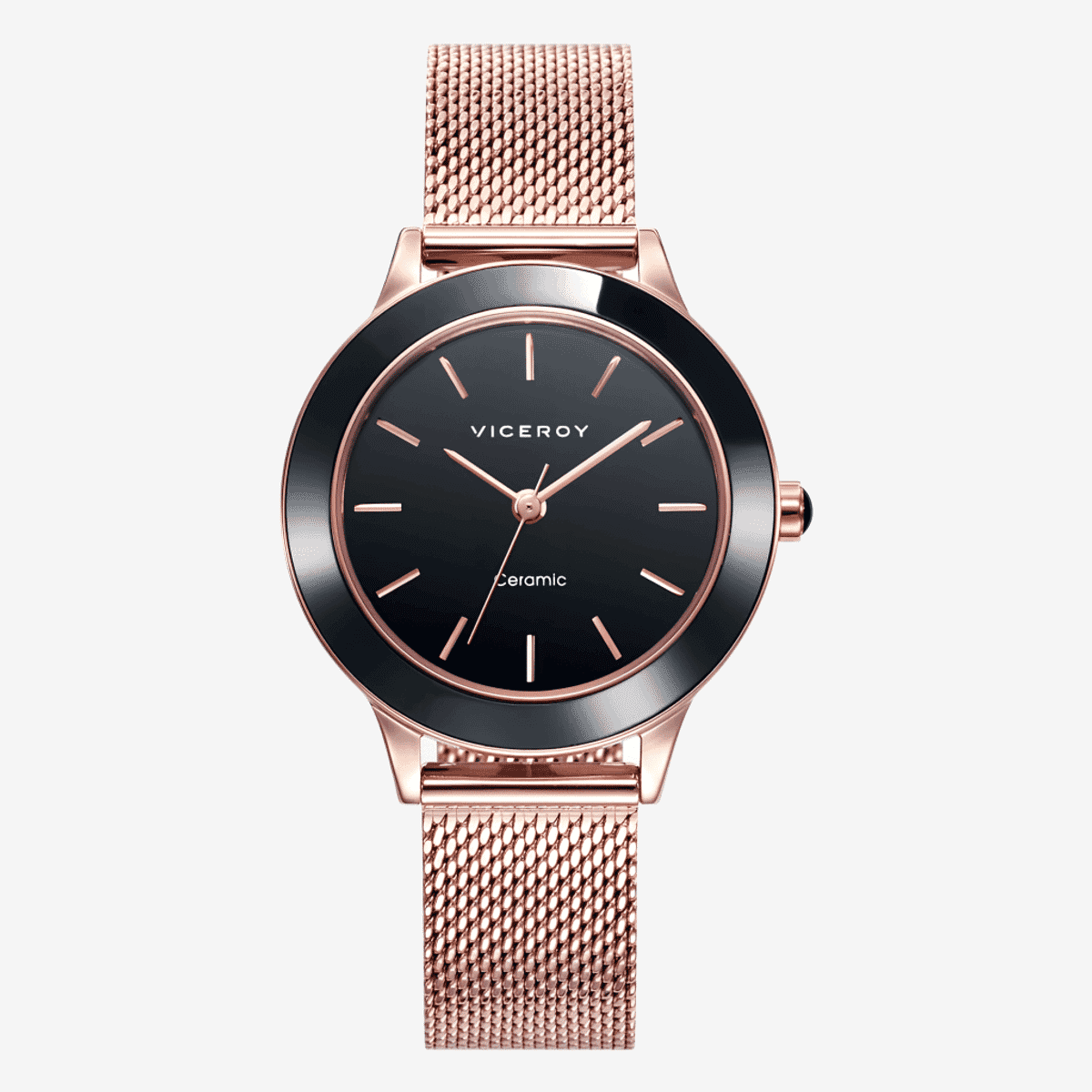 Reloj Viceroy Cerámica con brazalete de malla oro rosa y esfera negra - 471182-57