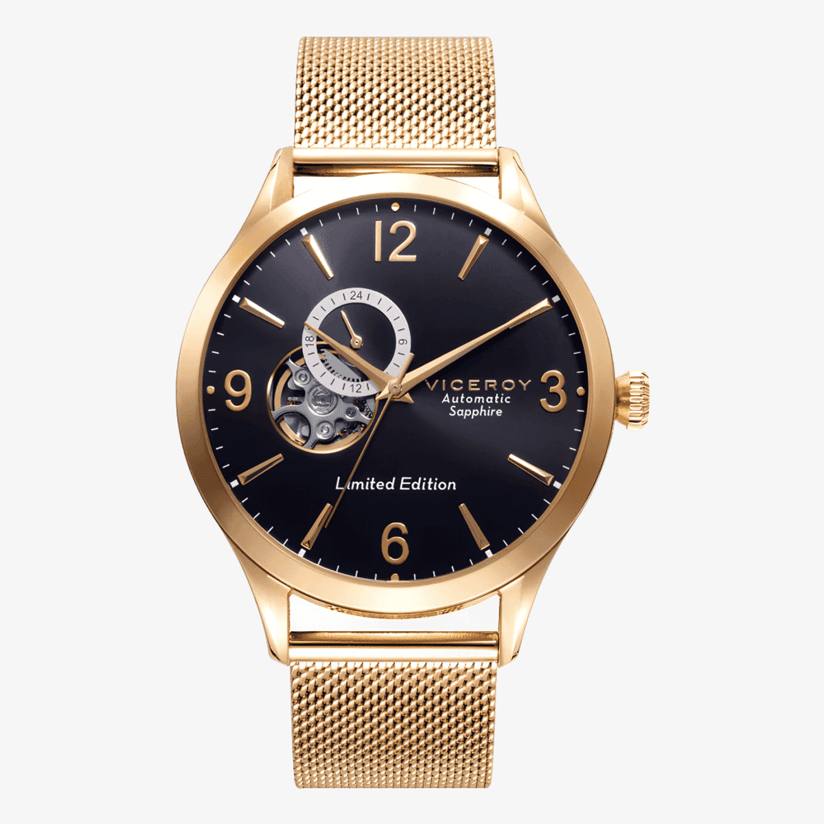 Reloj Viceroy Grand automático con brazalete de malla de acero dorado y esfera negra - 471333-55