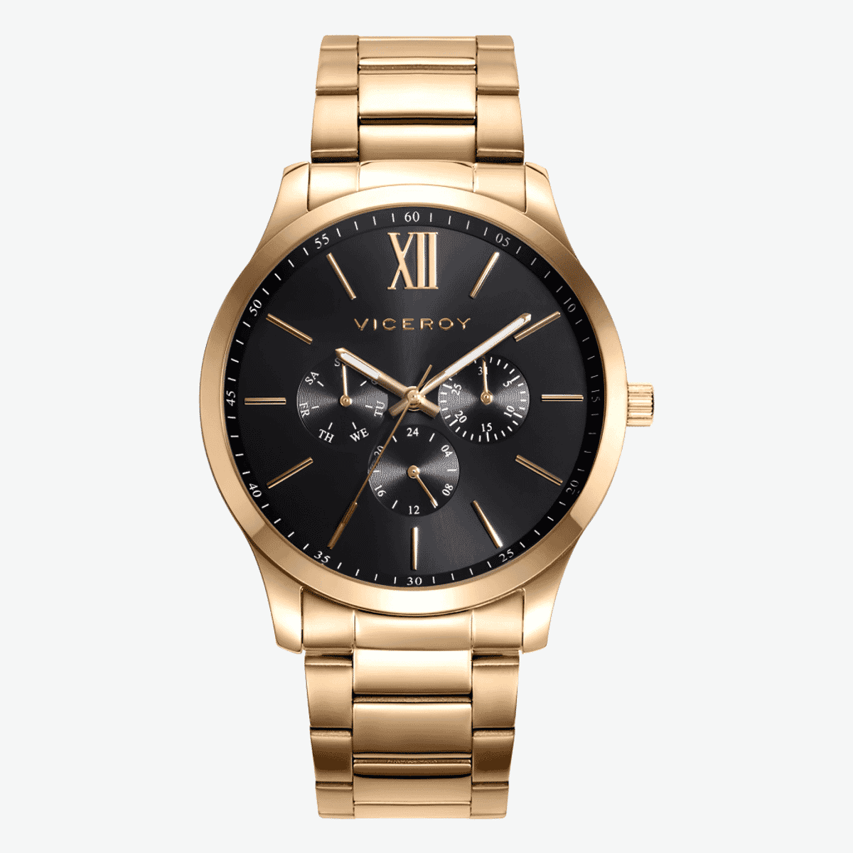 Reloj Viceroy Magnum multifunción con brazalete de acero dorado y esfera negra - 401187-93