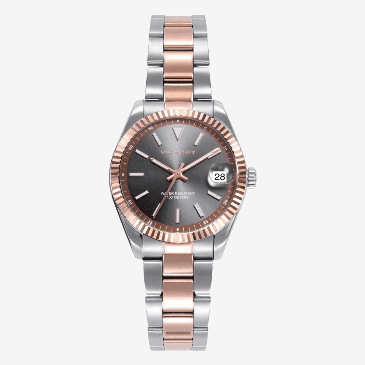 Reloj Viceroy Chic con brazalete bicolor en acero plateado y oro rosa, esfera gris - 42438-17