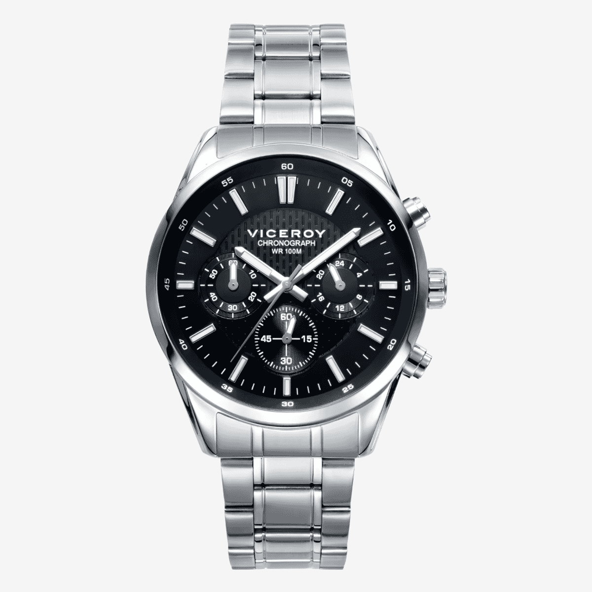 Reloj Viceroy cronógrafo con brazalete de acero plateado y esfera negra - 401017-57