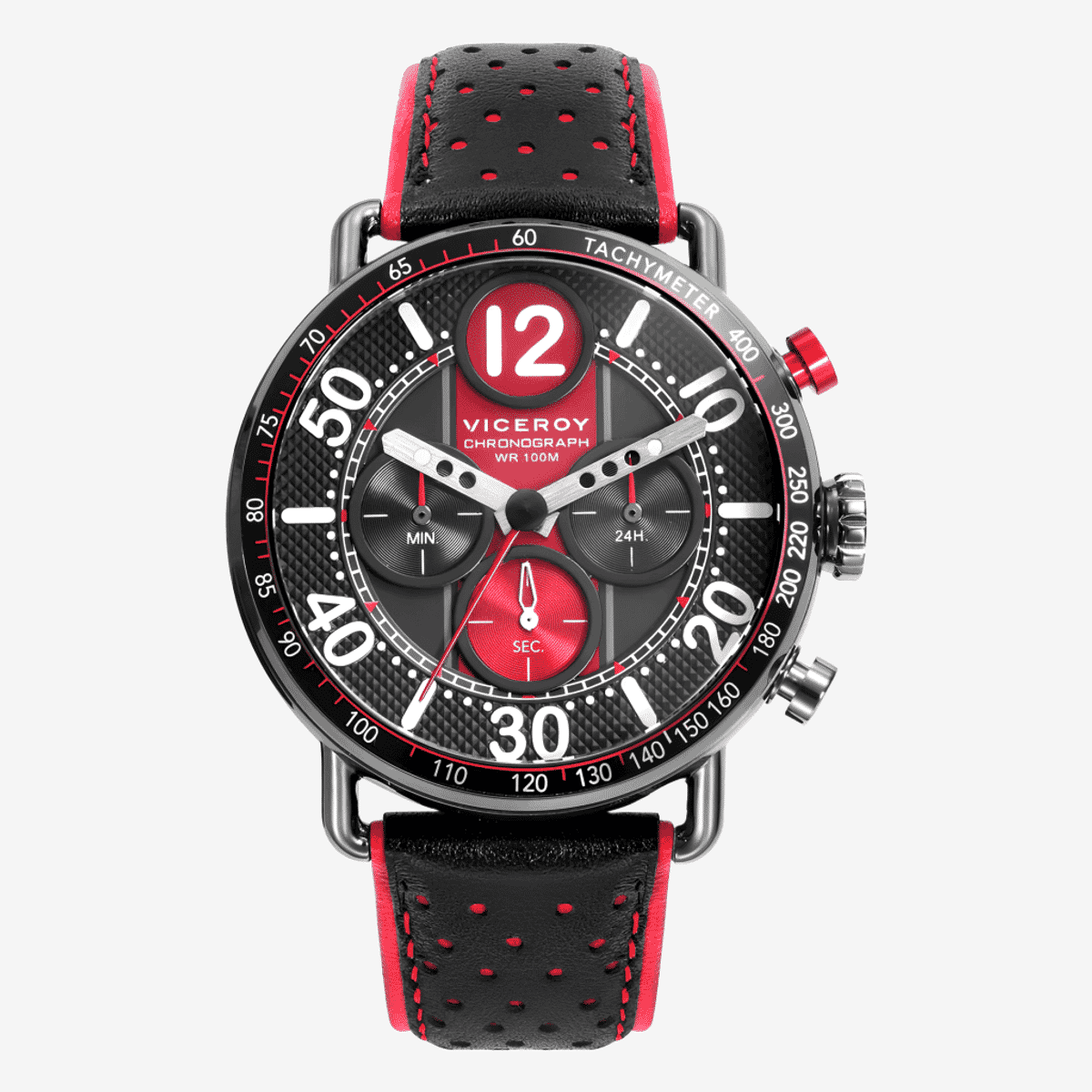 Reloj Viceroy Magnum cronógrafo con correa de piel bicolor negro y rojo, esfera bicolor - 46815-54