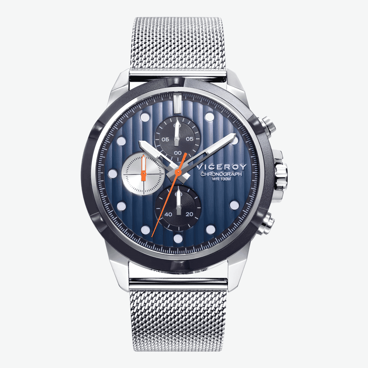 Reloj Viceroy Switch cronógrafo con brazalete de malla plateada y esfera azul - 471329-37