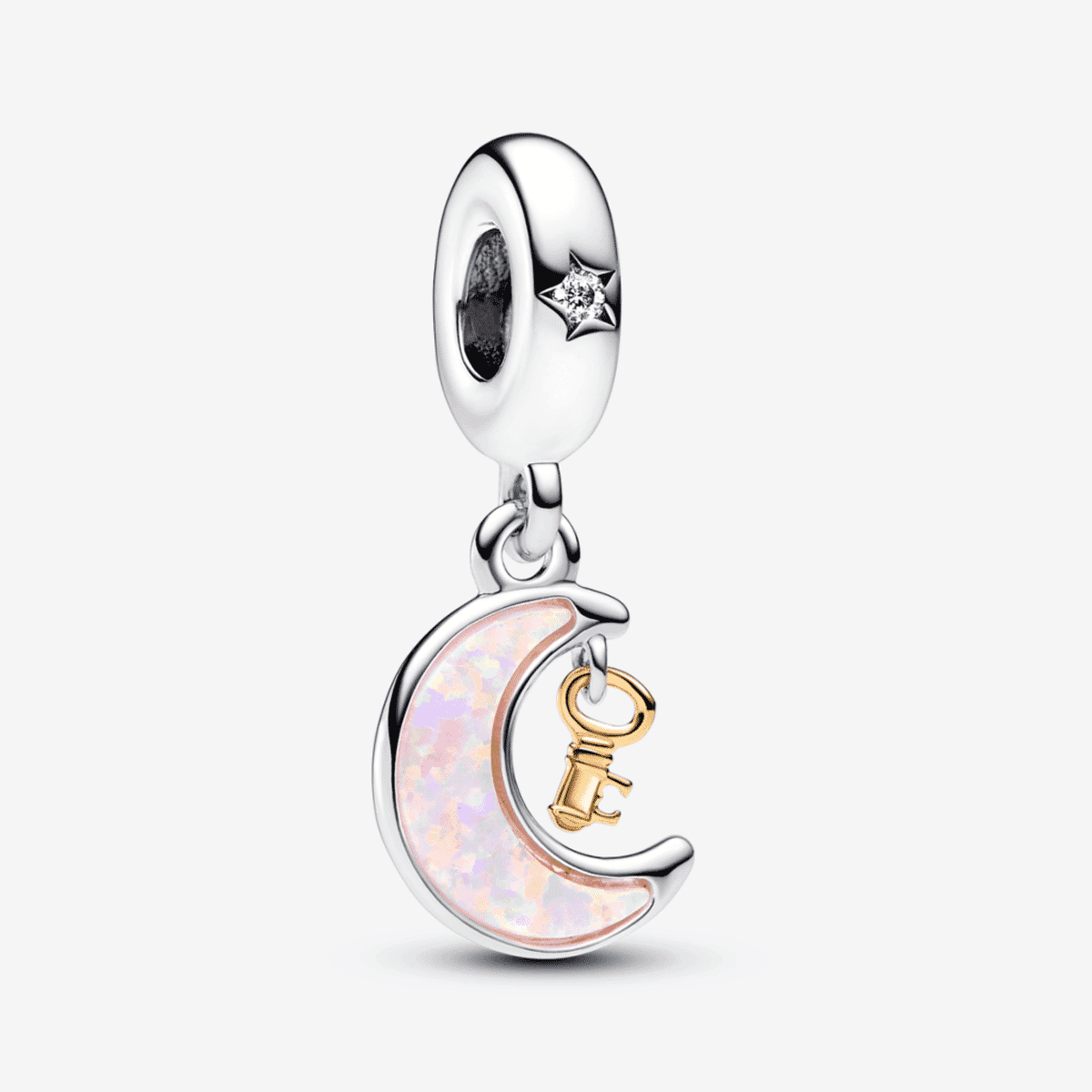 Charm colgante Pandora luna y llave en dos tonos de plata y oro - 762985C01