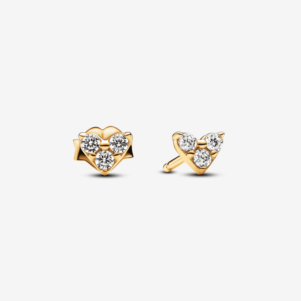 Pendientes de botón Pandora Corazón y Triple Gema chapados en oro con cristales brillantes - 263003C01