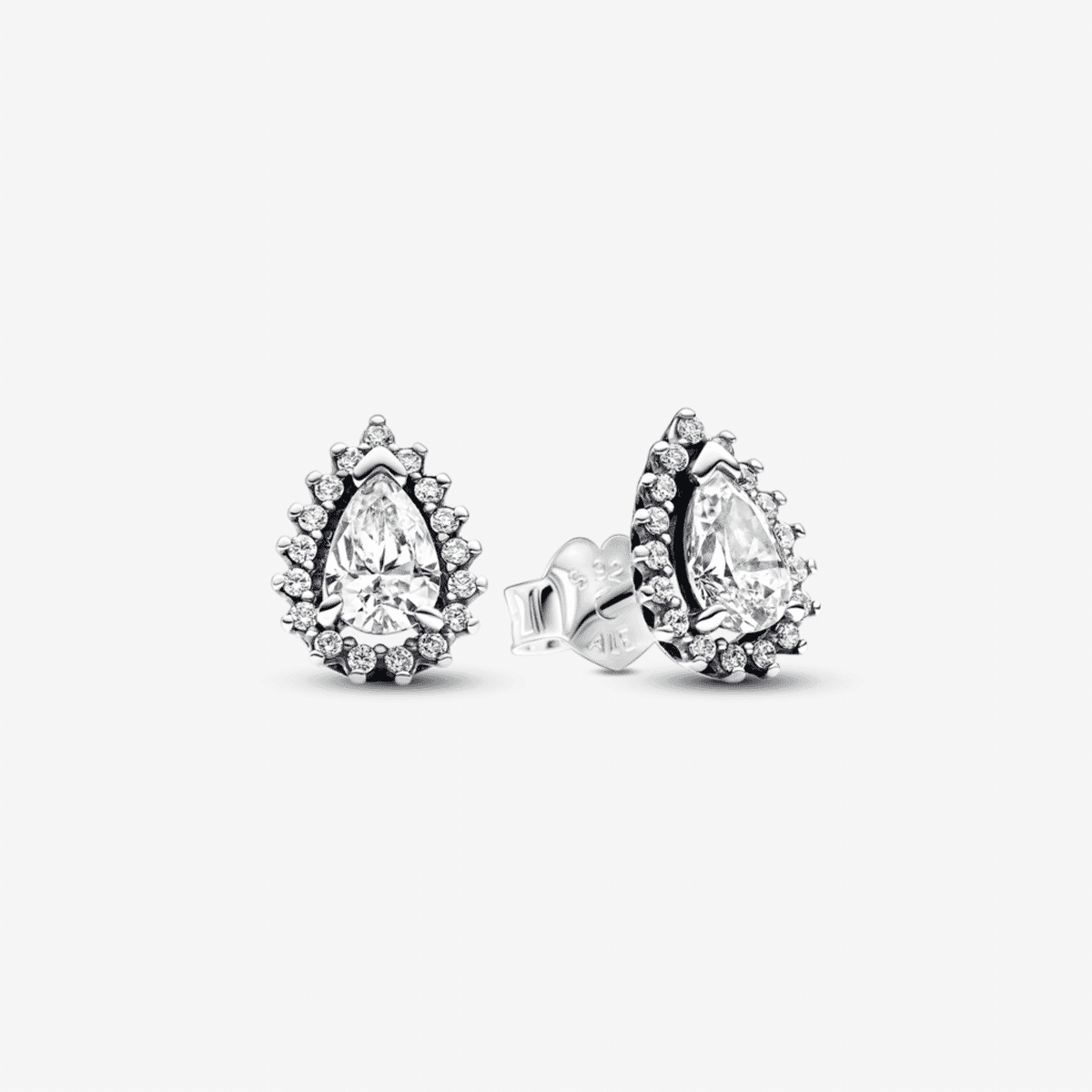 Pendientes de botón Pandora Halo Brillante Corte Pera en plata de ley con cristales - 292834C01