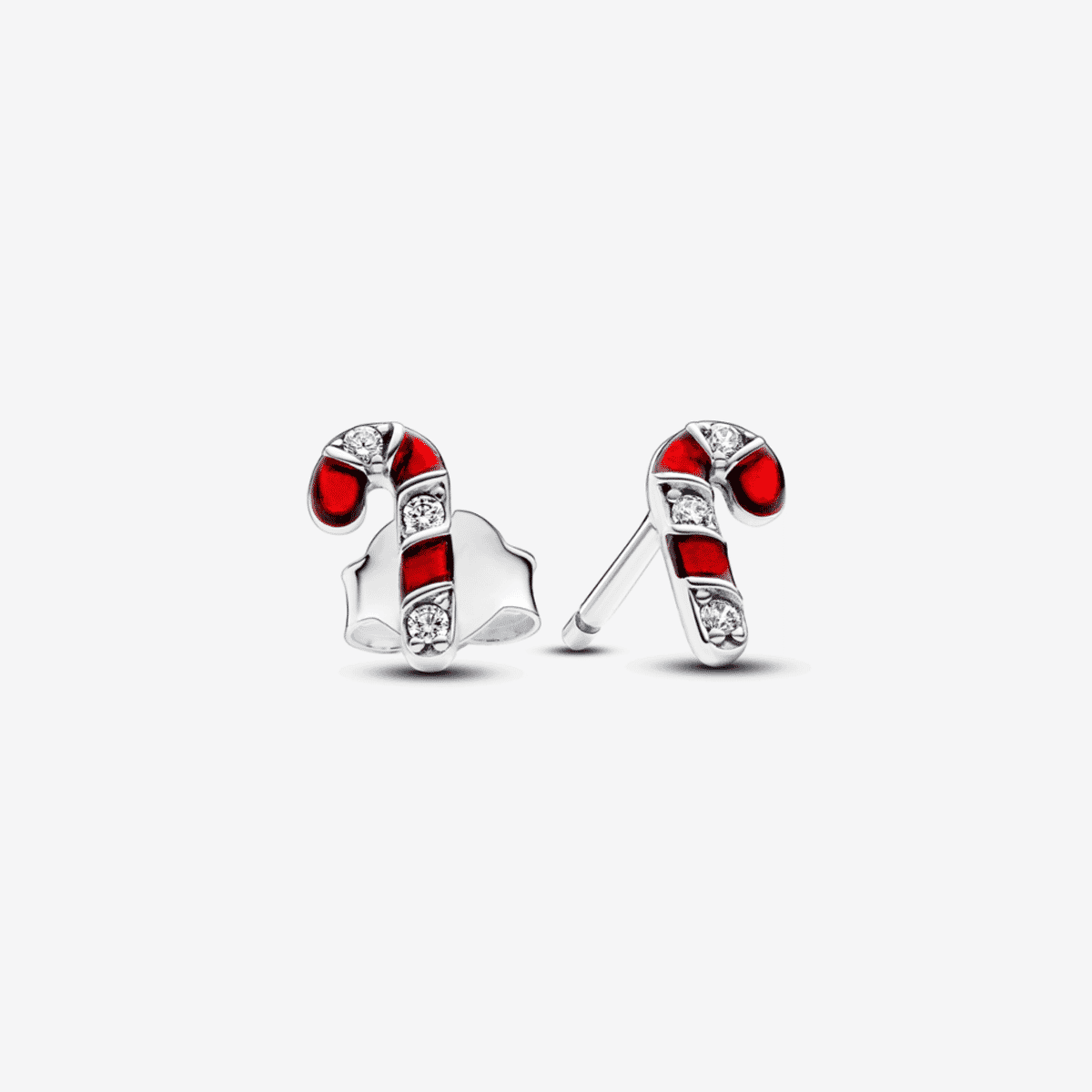 Pendientes de botón Pandora Bastón de Caramelo en plata con esmalte rojo y cristales - 292996C01