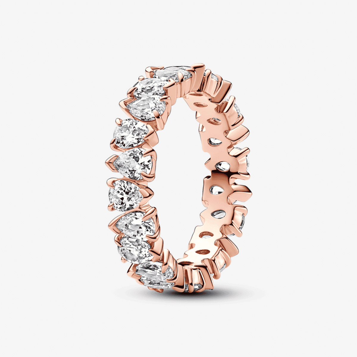 Anillo Pandora Banda Brillante Alterna en plata chapada en oro rosa con cristales brillantes - 183021C01