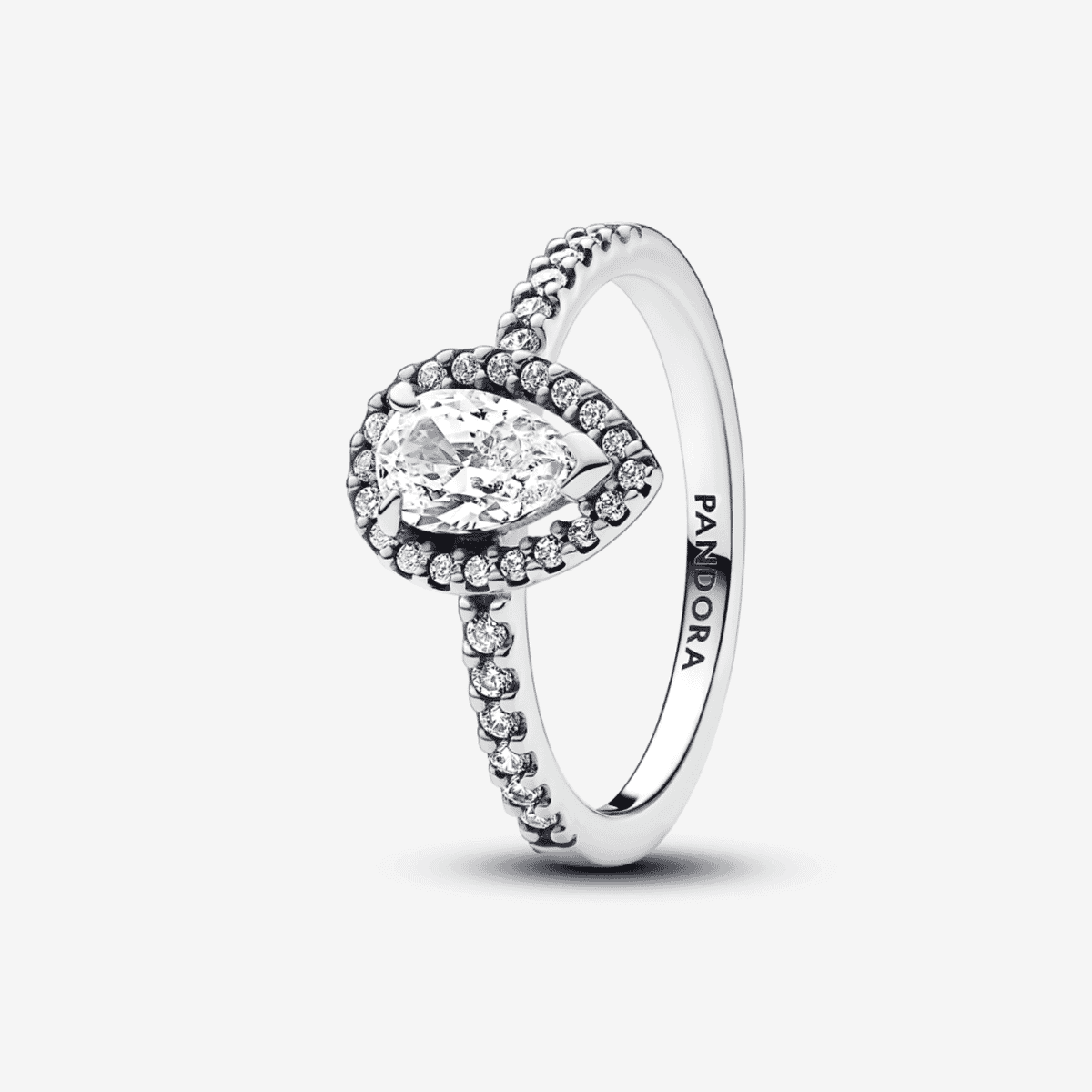 Anillo Pandora Halo Brillante Corte Pera en plata con cristal central en forma de pera - 192835C01