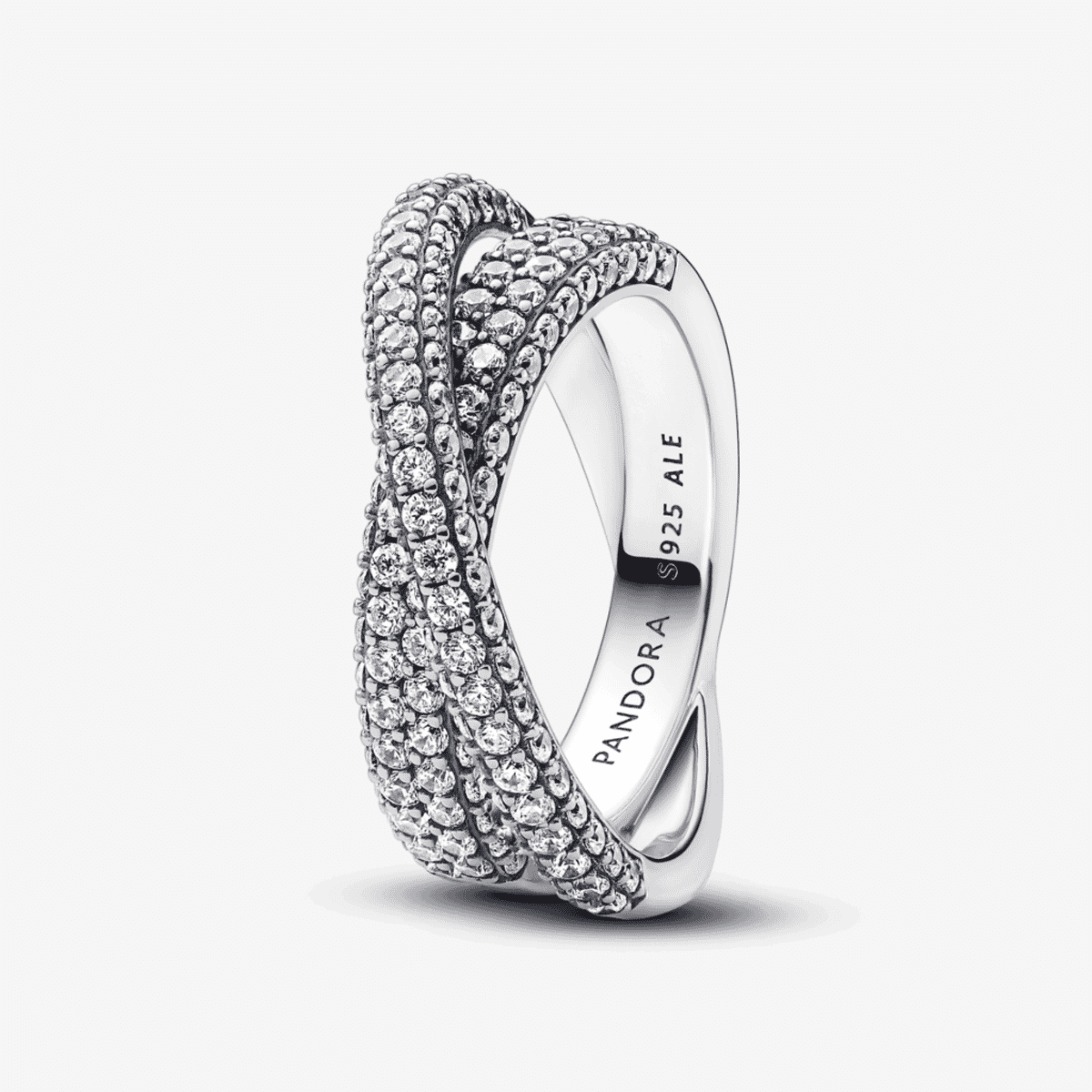 Anillo Pandora Doble Banda Cruzada en Pavé en plata con cristales - 193022C01