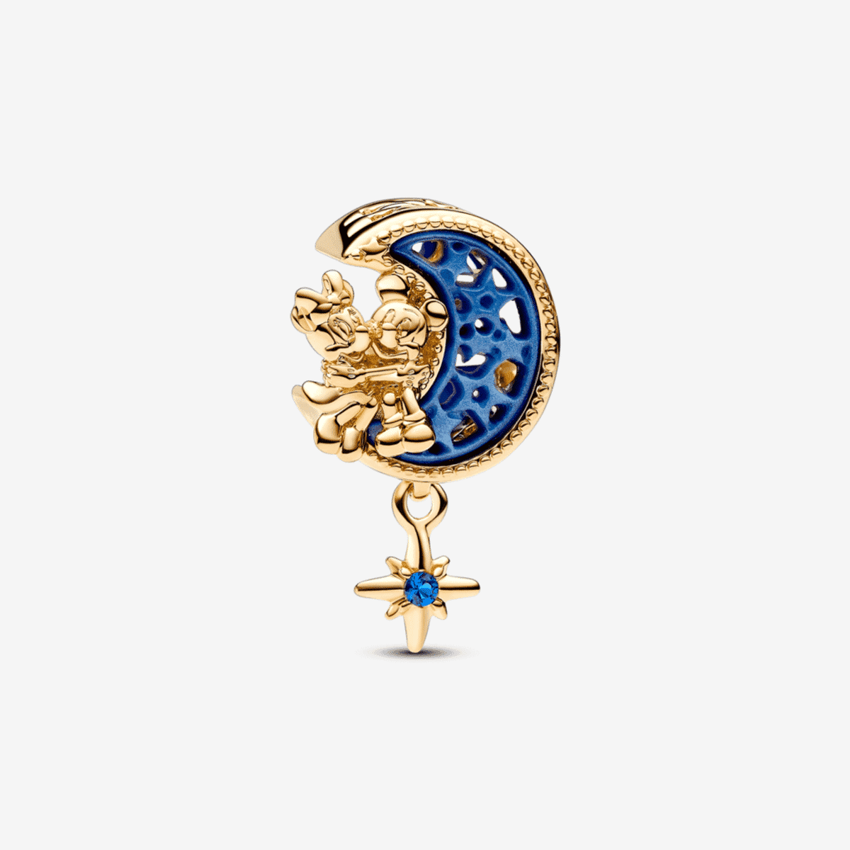 Charm Pandora Luna Creciente de Mickey Mouse & Minnie Mouse de Disney chapado en oro con esmalte azul - 762956C01