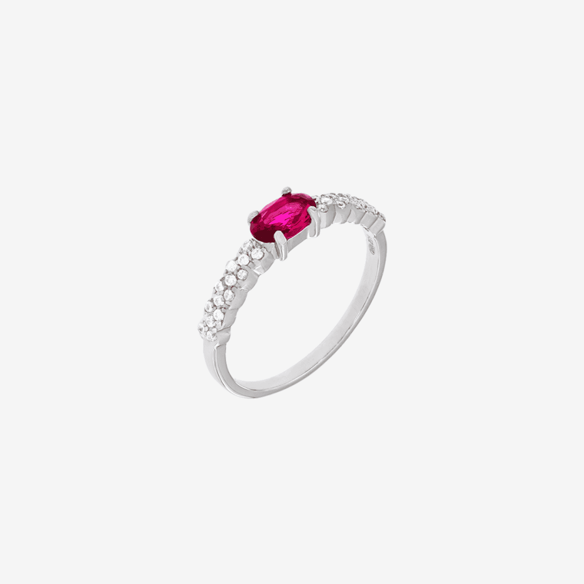 Anillo de plata B&U Raspberry Oval con piedra central rosa fucsia y detalles en cristal - 11HP042SF