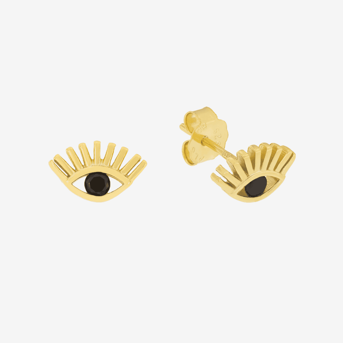 Pendientes Ojo de Horus de B&U en plata con baño de oro, diseño de ojo con piedra negra - CPE0913-DO