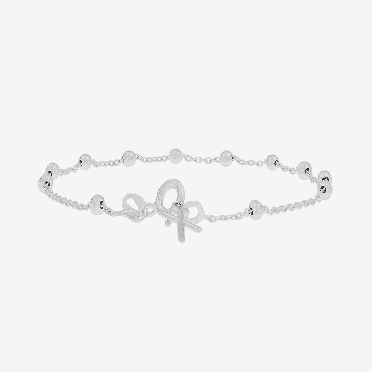 Pulsera Rosario de B&U en plata, diseño con pequeñas esferas y cruz - PPU4046