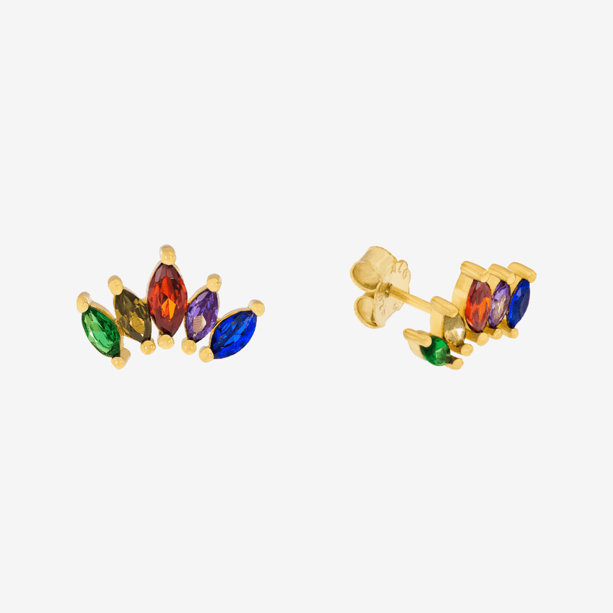 Pendientes B&U Queen Colors chapados en oro con cristales multicolor, vista lateral - CPE1079-DO-CO Pendientes B&U Queen Colors chapados en oro con cristales multicolor, vista lateral - CPE1079-DO-CO