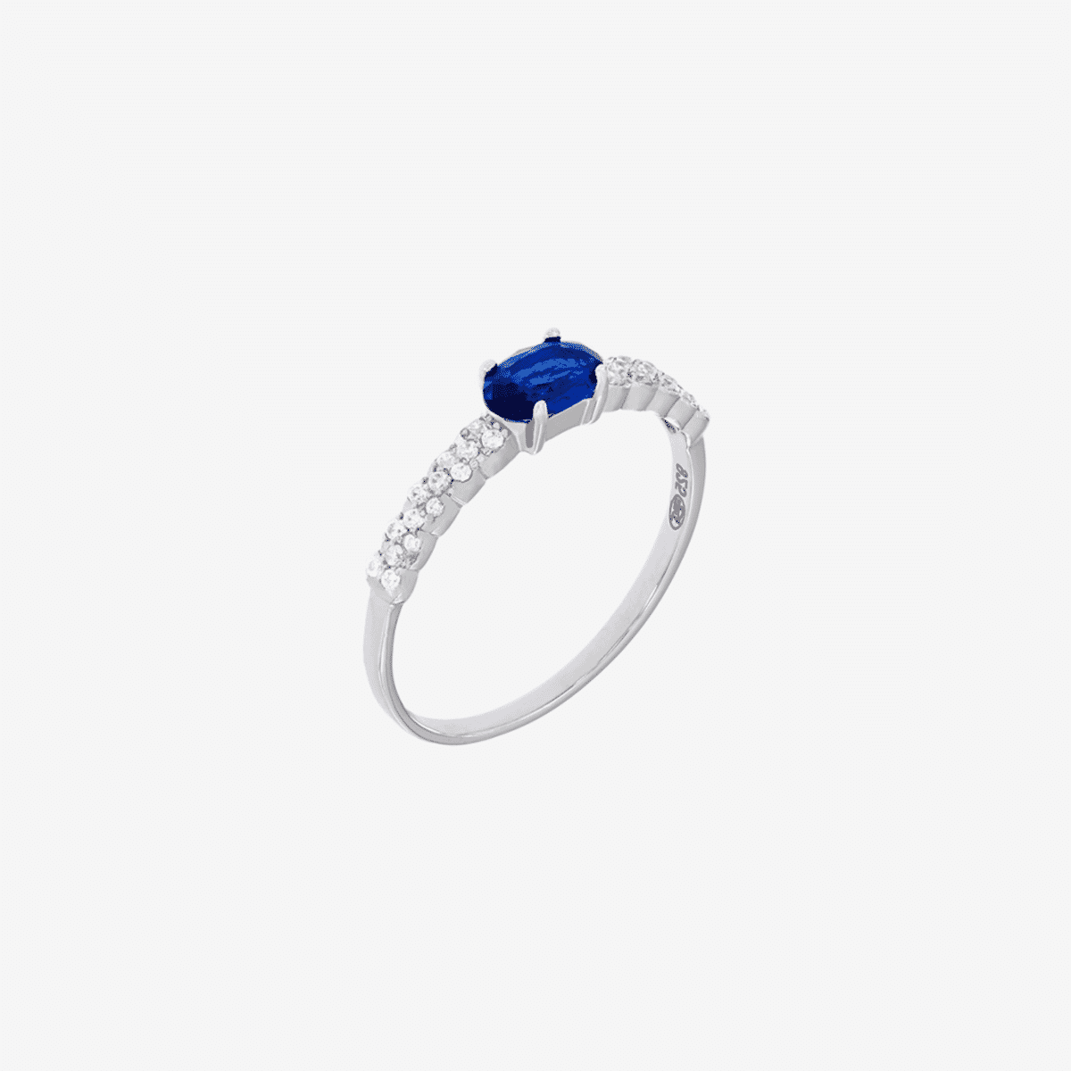 Anillo B&U Blueberry Oval de plata con piedra azul y cristales, vista lateral - 11HP042SS