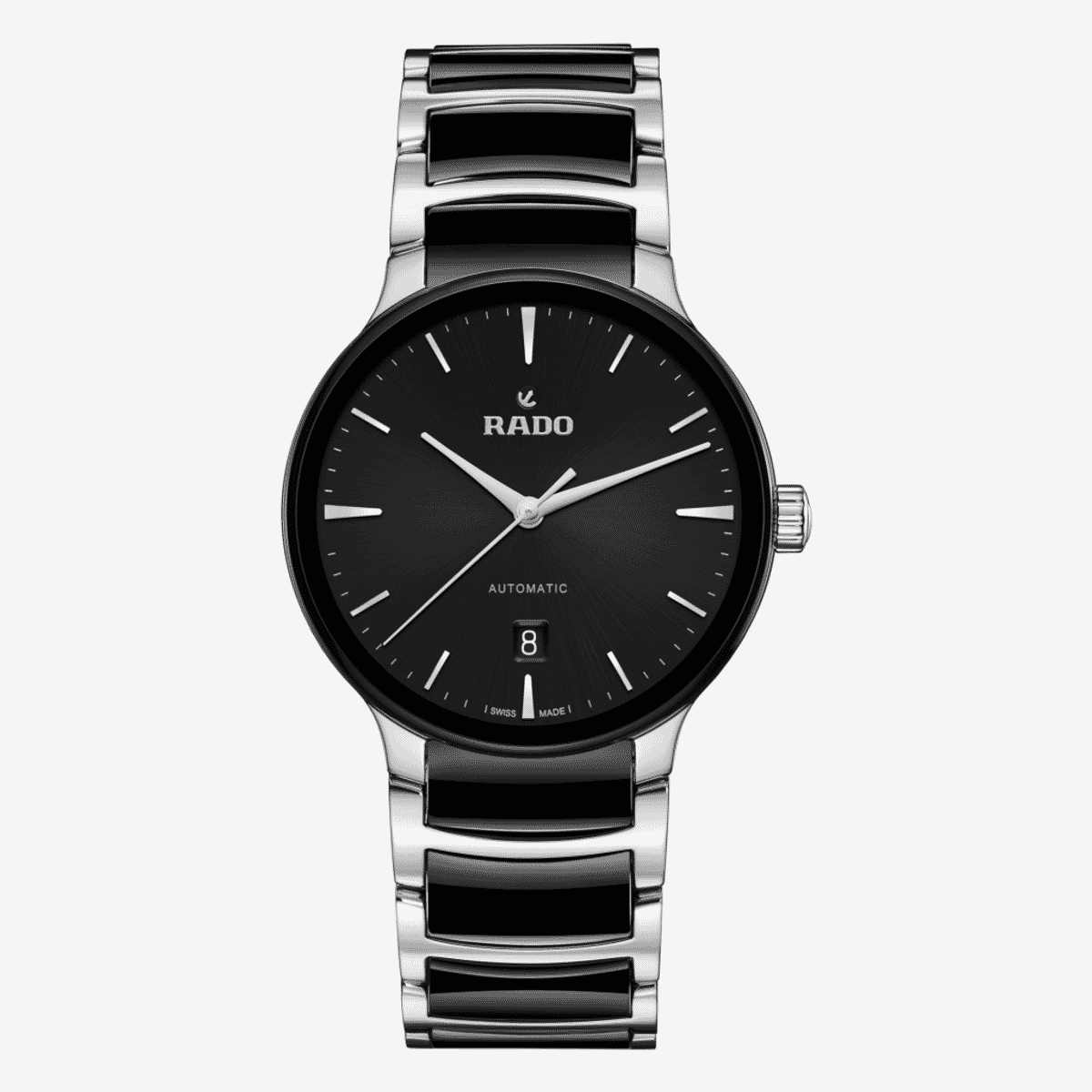 Reloj Rado Centrix Automático con esfera negra y brazalete bicolor plata y negro - R30018152