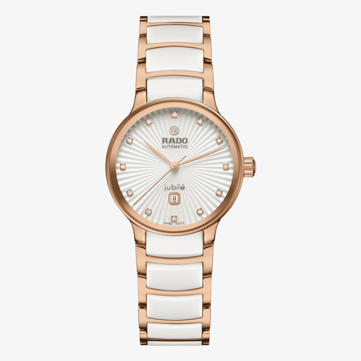 Reloj Rado Centrix Automático Diamonds con esfera blanca y brazalete bicolor en oro rosa y blanco - R30019744