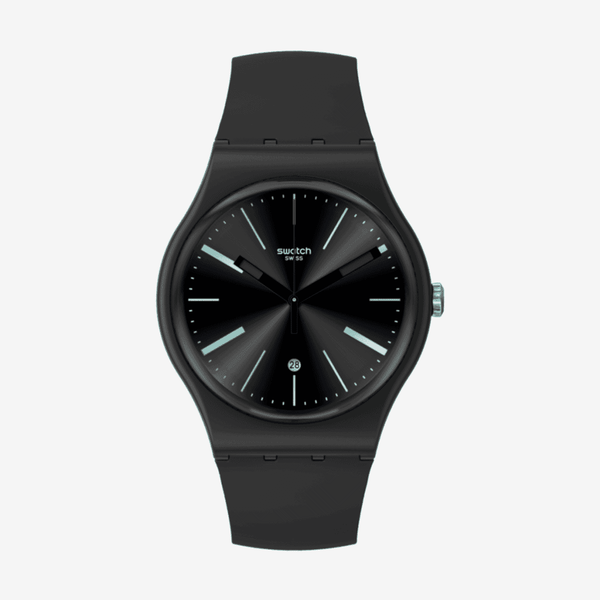 Reloj Swatch A Dash of Green con caja y correa negra y detalles en verde menta - SO29B404