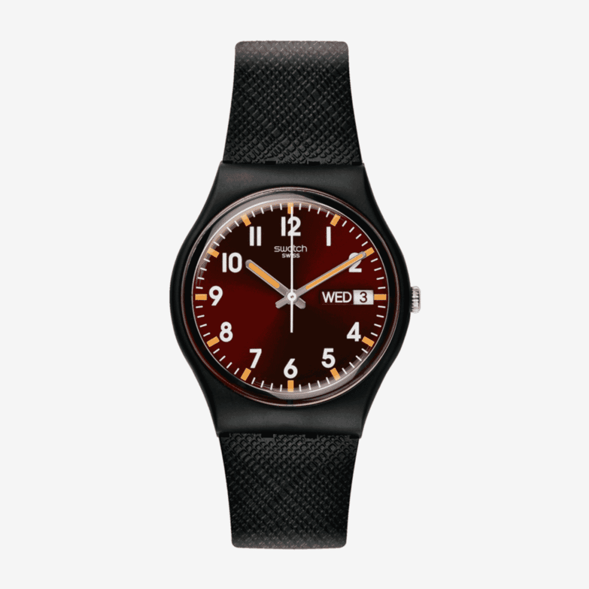 Vista frontal del Reloj Swatch Sir Red con esfera marrón rojiza - SO28B704