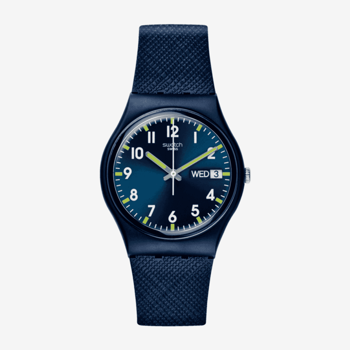 Vista frontal del Reloj Swatch Sir Blue con esfera azul marino - SO28N702