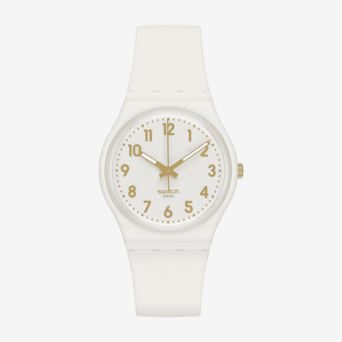 Vista frontal del Reloj Swatch White Bishop con esfera blanca - SO28W106