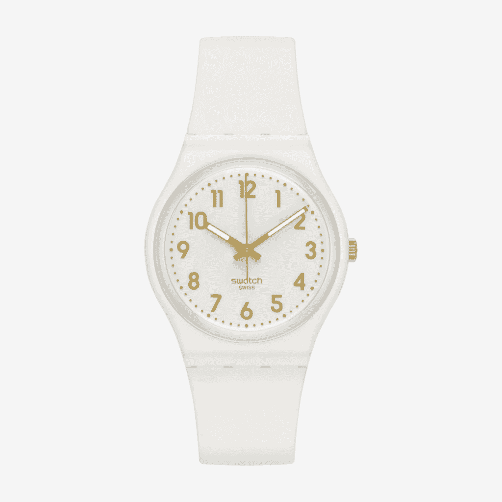 Vista frontal del Reloj Swatch White Bishop con esfera blanca - SO28W106-S14