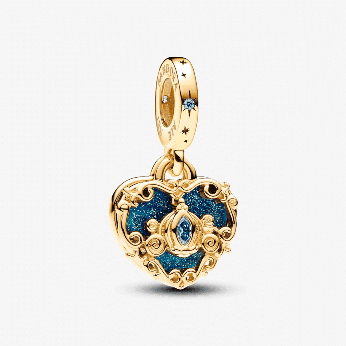 Charm colgante Pandora Disney chapado en oro con diseño de corazón decorado en azul - 763072C01 Charm colgante Pandora Disney chapado en oro con diseño de corazón decorado en azul - 763072C01