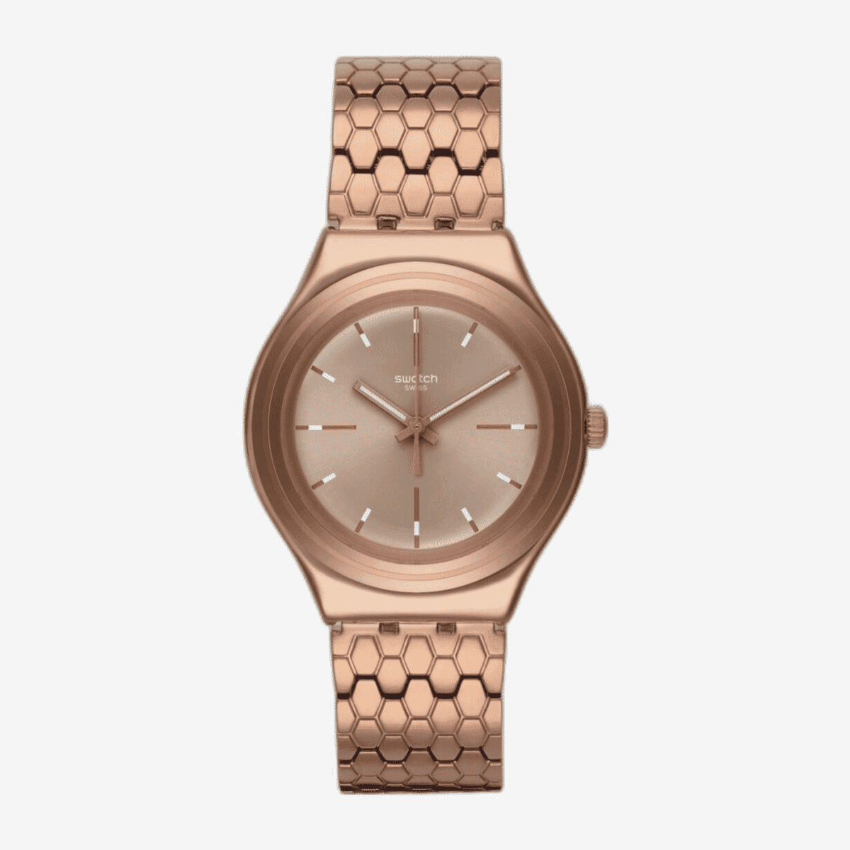 Reloj Swatch Bronzilla con caja y brazalete en oro rosa, esfera en tono bronce - YGG103G