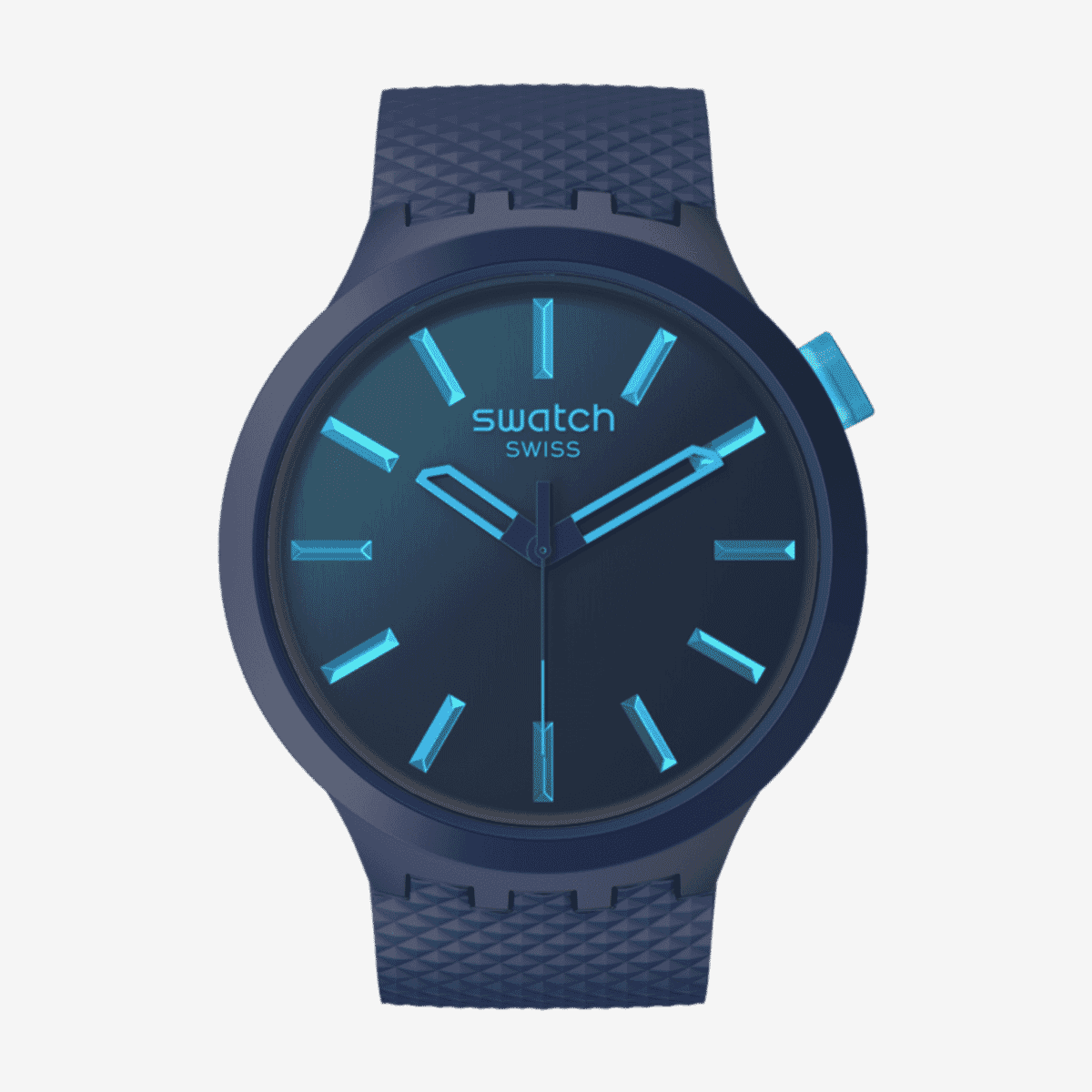 Reloj Swatch Indigo Glow con caja azul marino y detalles luminiscentes turquesa - SB05N113
