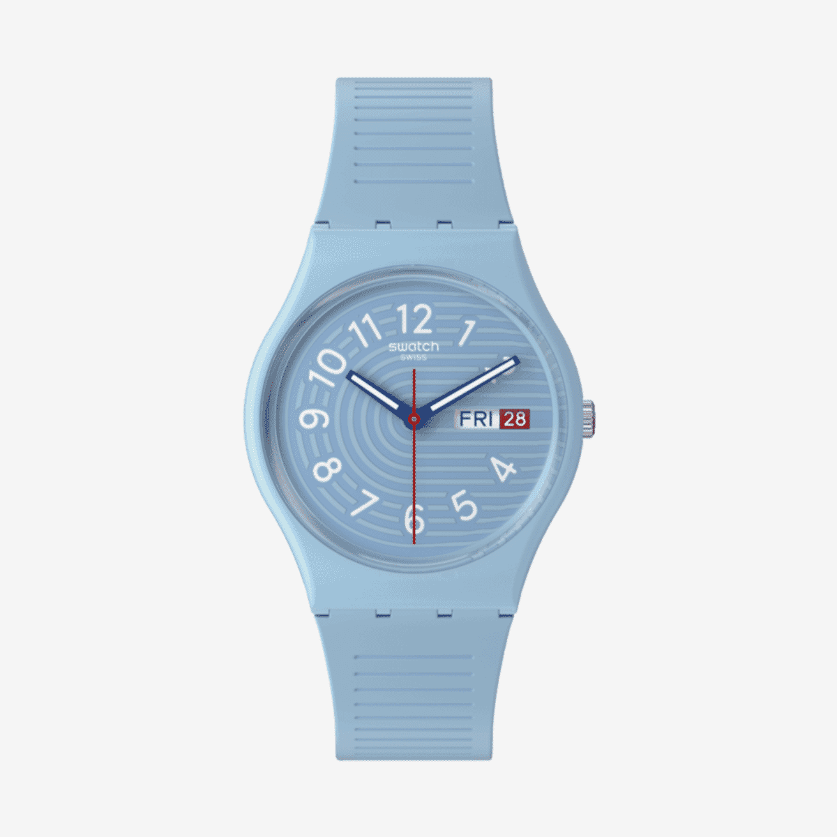 Reloj Swatch Trendy Lines in the Sky con caja y correa azul celeste - SO28S704
